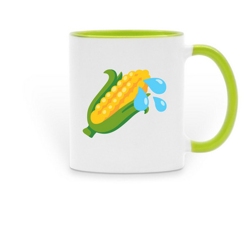 High Fructose Corn Sweat Emoji Mug, a Green Two-Tone Ceramic Mug