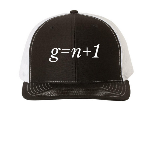 g=n+1 Trucker hat, a Black/ White Printed Snapback Trucker Cap