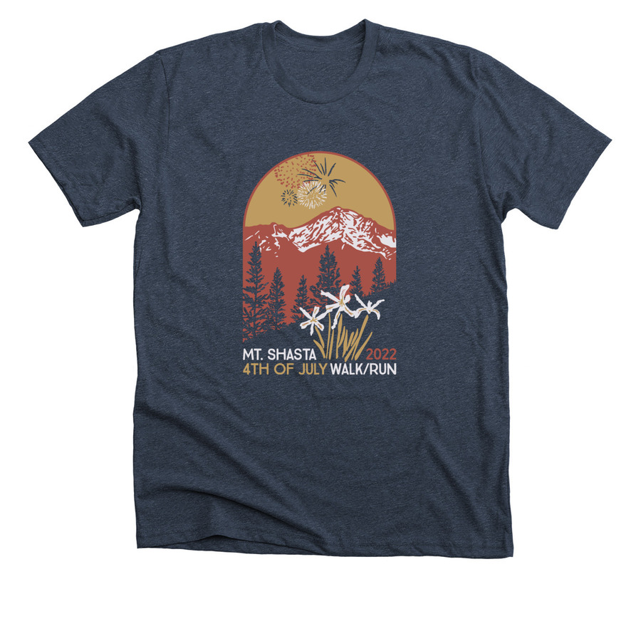 2022 Mt. Shasta 4th of July Walk/Run, a Heather Midnight Navy Premium Unisex Tee