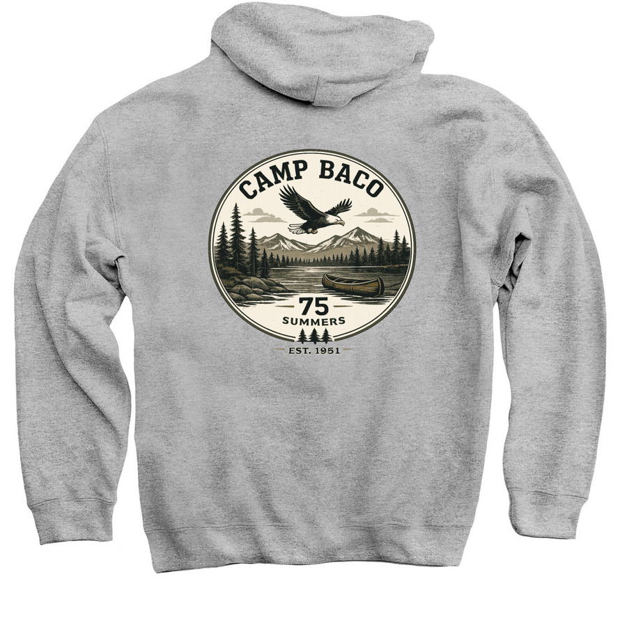 75 Summers of Camp Baco, a Sport Grey Pullover Hoodie (back-view)