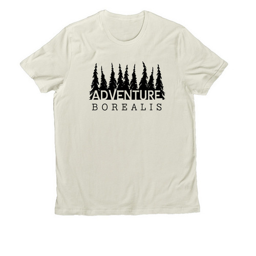 Adventure Borealis: black logo, a White Sand Allmade Organic Cotton Unisex Tee