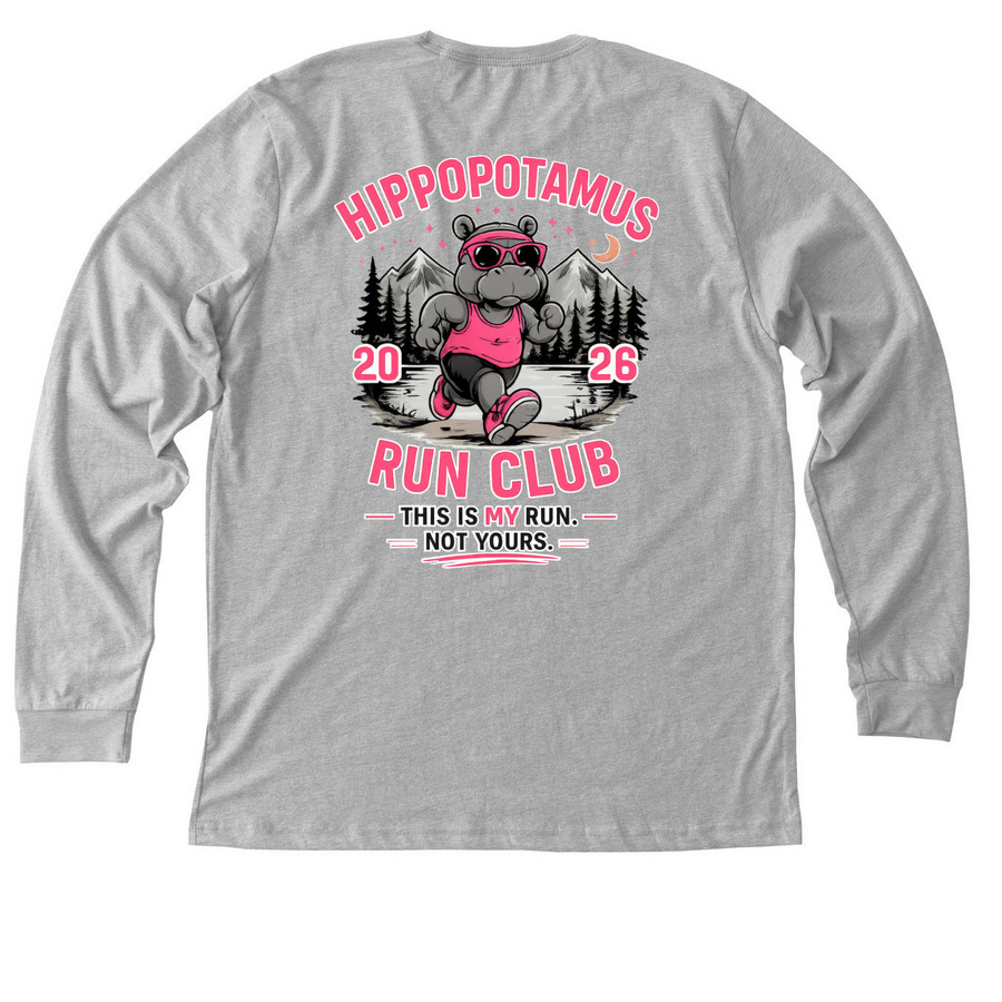 Hippopotamus Run Club ? 2026 Collection, a Athletic Heather Premium Long Sleeve Tee (back-view)