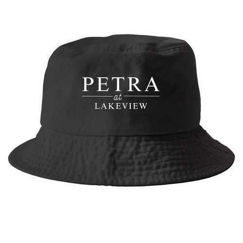 Brimmed Hat, a Black Printed Bucket Hat