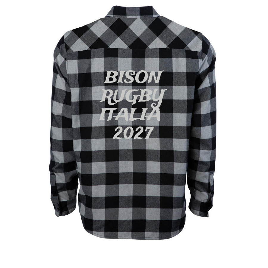 Rugged Bison Rugby Italia, a Grey Heather/ Black Unisex Flannel Shirt (back-view)