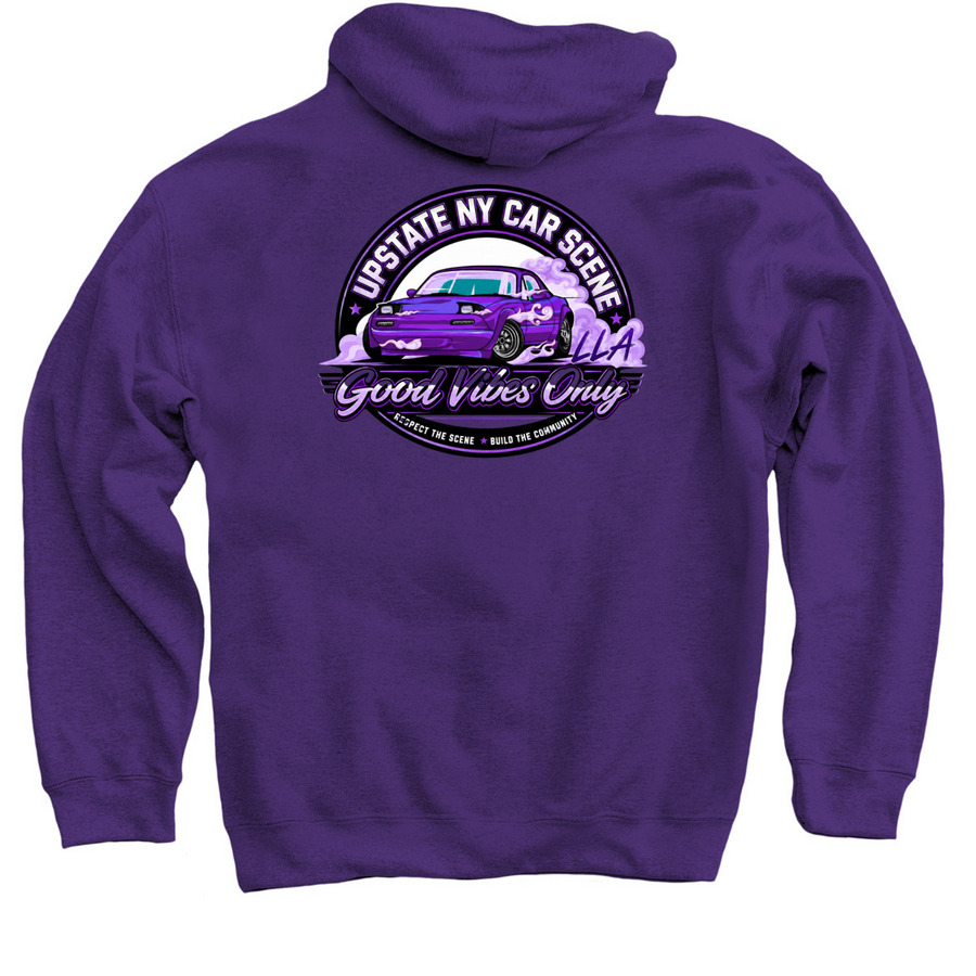 GOOD VIBES upstate ny car scene front/back, a Purple Pullover Hoodie (back-view)