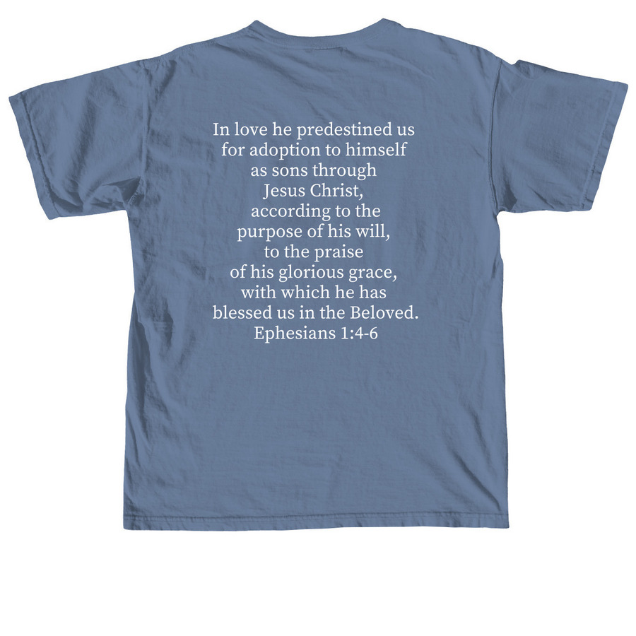 The Mathews family is adopting!, a Blue Jean Comfort Colors Unisex Tee (back-view)