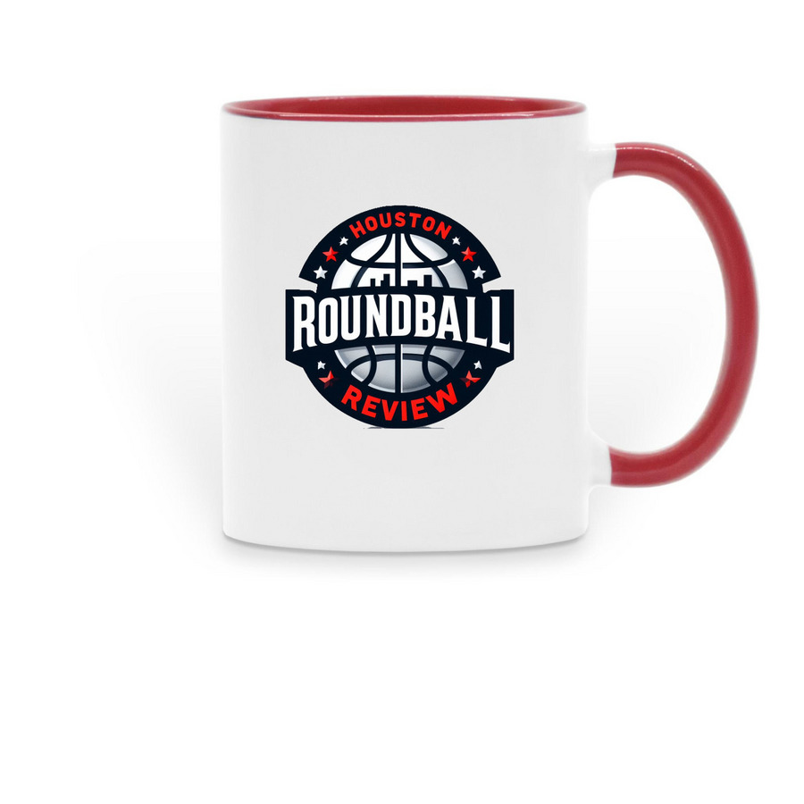 Houston Roundball Review mugs, a Red Two-Tone Ceramic Mug