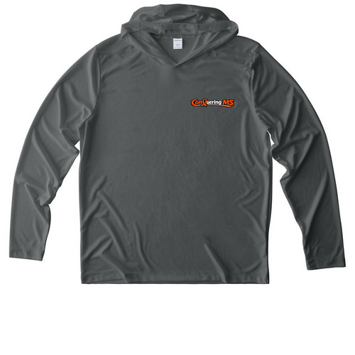 Conquering MS Crew, a Dark Smoke Grey UV Performance Long Sleeve Hoodie