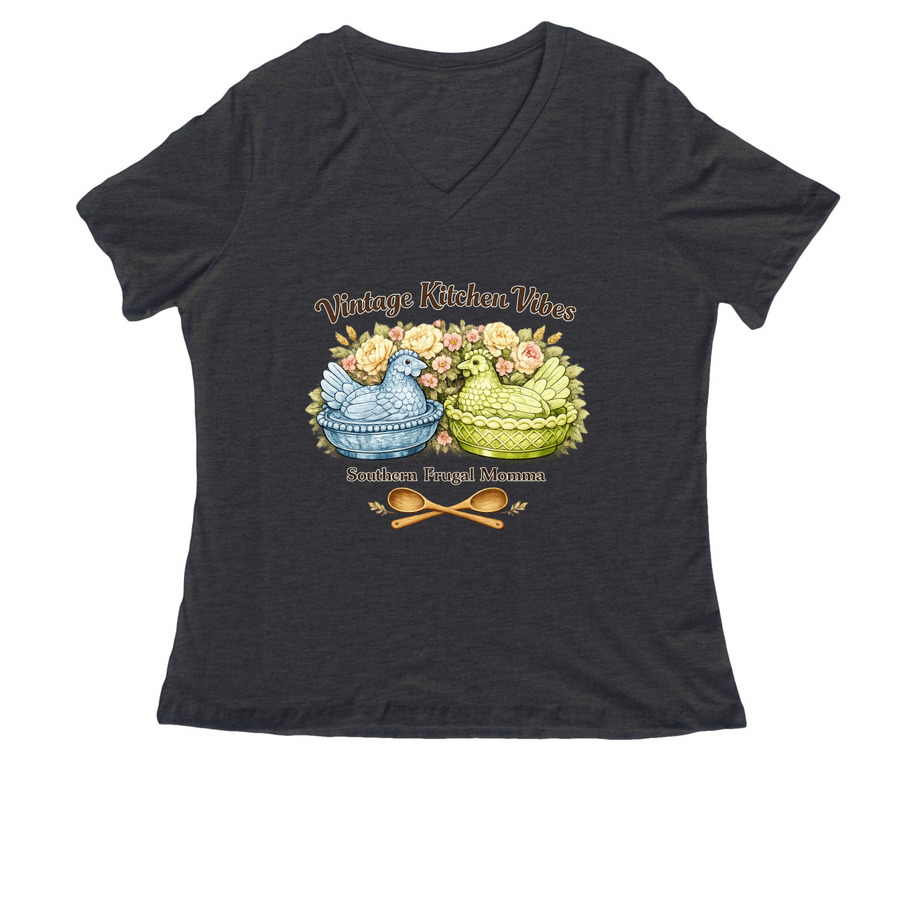 Vintage Hen, a Dark Grey Heather Women's Relaxed V-Neck Tee