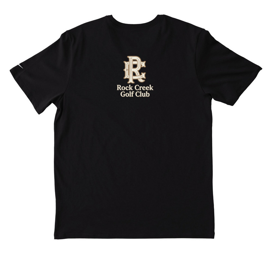 Rock Creek Golf Club, a Black Nike Dri-FIT Jersey Blend Performance Tee (back-view)