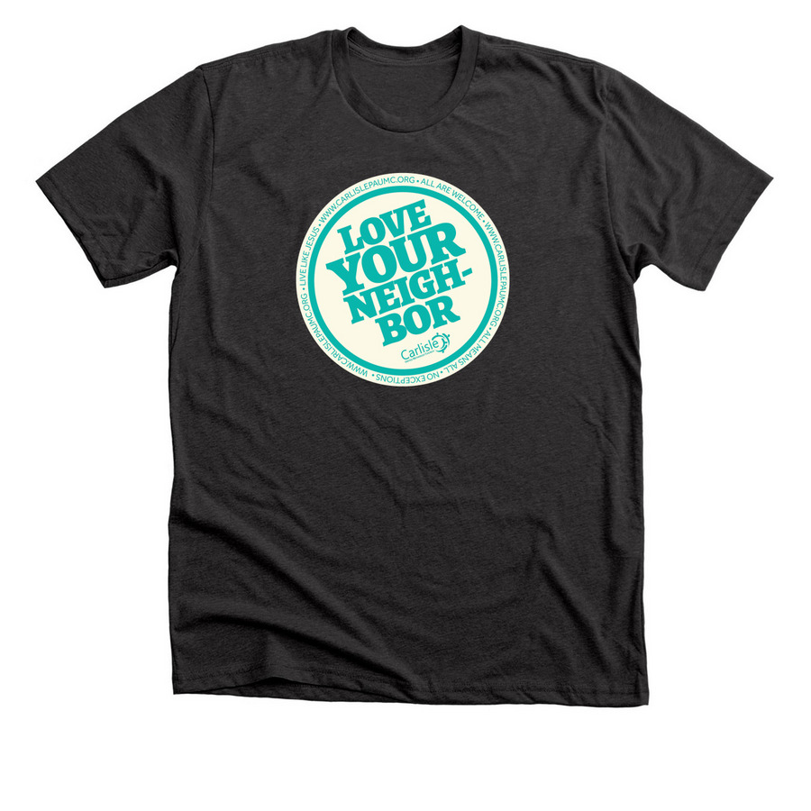 Love Your Neighbor Kindness Campaign, a Dark Grey Heather Premium Unisex Tee