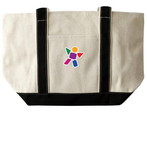 Geo Canvas Tote, a Natural/Black Large Two-Tone Canvas Tote Bag