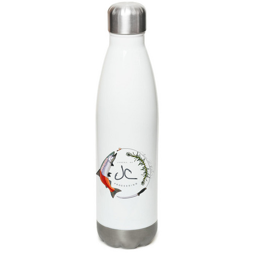 Catch. Cut. Process, a White Stainless Steel Water Bottle