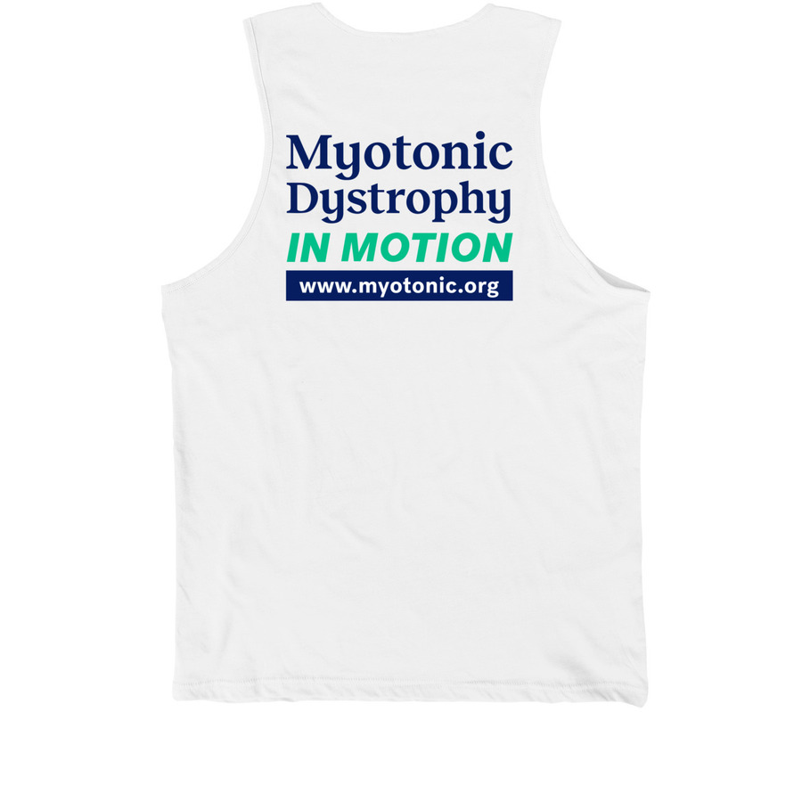 MDF & Myotonic Dystrophy In Motion, a White Premium Cotton Tank (back-view)