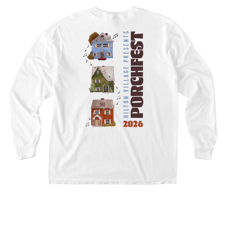 Porchfest Pocket Tee, a White Comfort Colors Long Sleeve Pocket Tee (back-view)