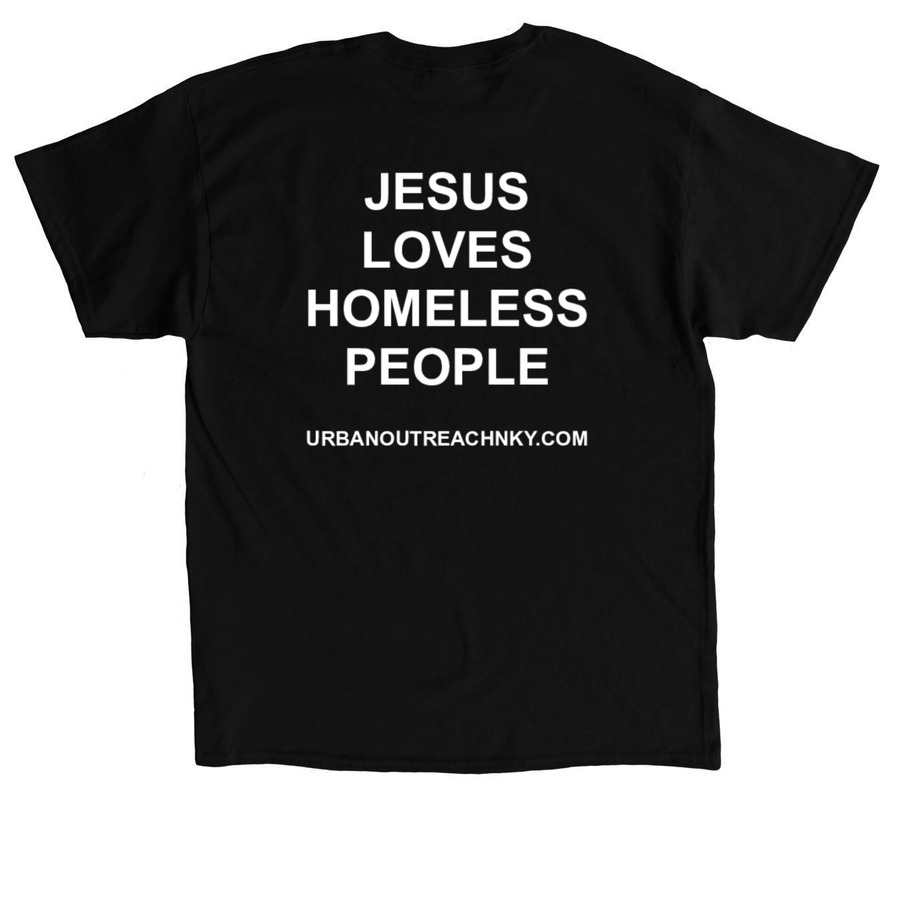 UO Classic Unisex Tee/White Logo/Jesus Loves, a Black Classic Unisex Tee (back-view)