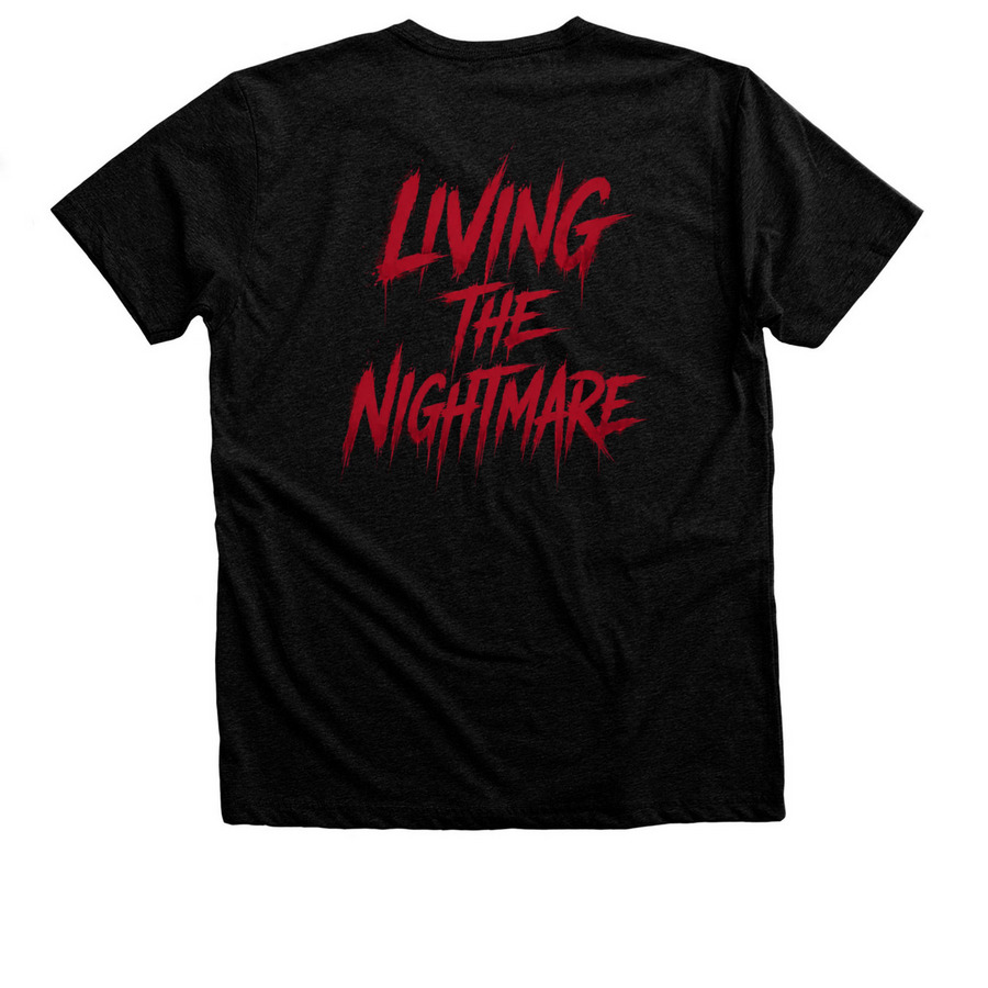 Living the Nightmare, a Black Heather Premium Unisex Tee (back-view)