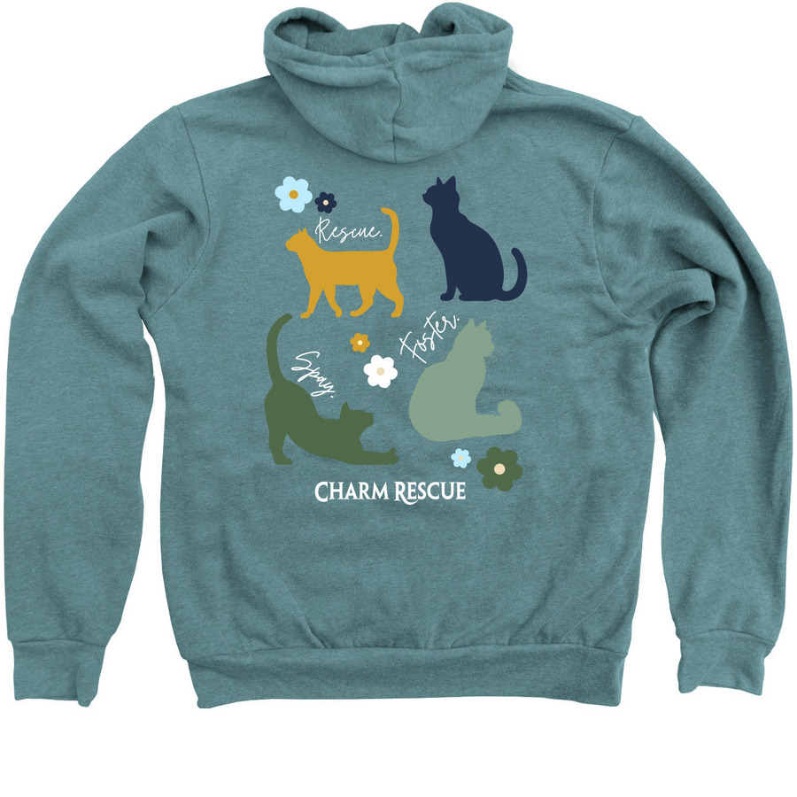 Love Has Whiskers, a Heather Deep Teal Zip Up Hoodie (back-view)