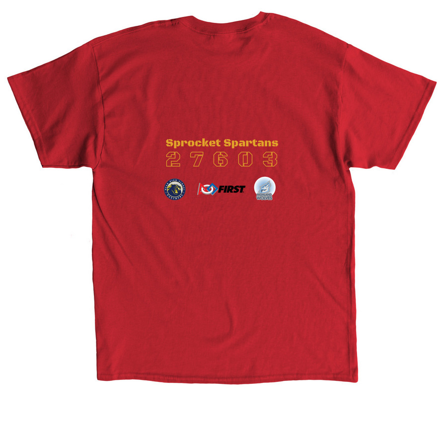 Sprocket Spartans Robotics Team, a Red Classic Unisex Tee (back-view)