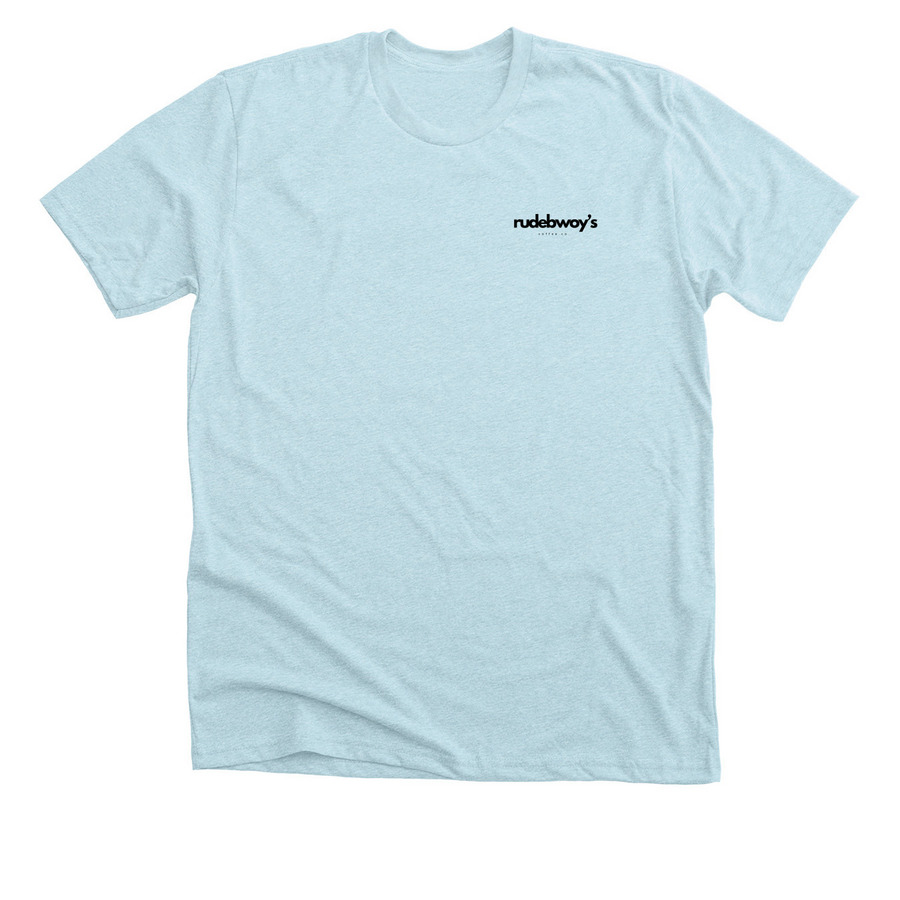 Rudebwoy?s Tee, a Heather Ice Blue Premium Unisex Tee