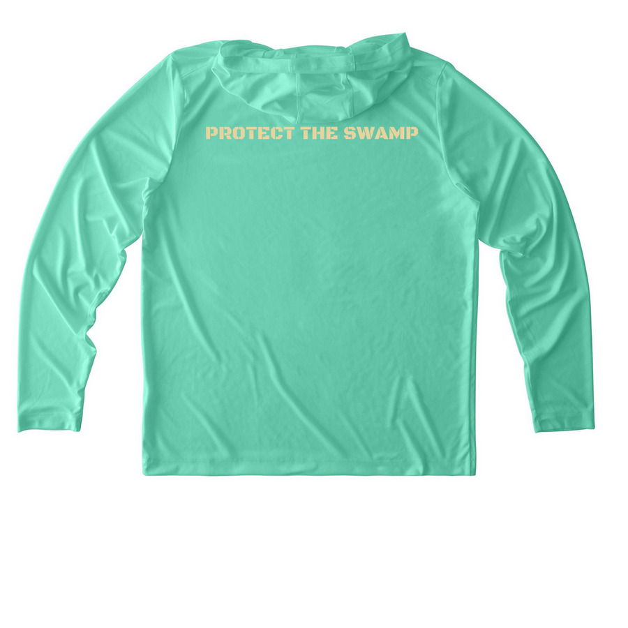 Sealanders Sun Hoodies, a Bright Seafoam UV Performance Long Sleeve Hoodie (back-view)