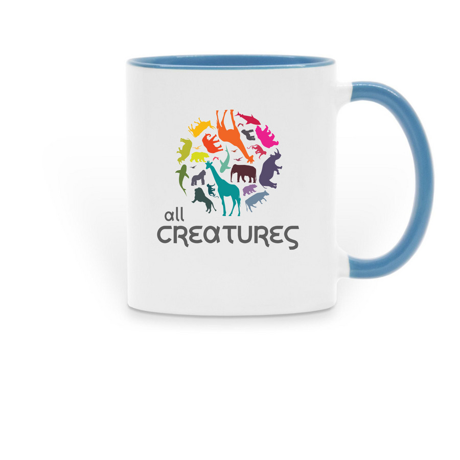 All Creatures Mug, a Light Blue Two-Tone Ceramic Mug