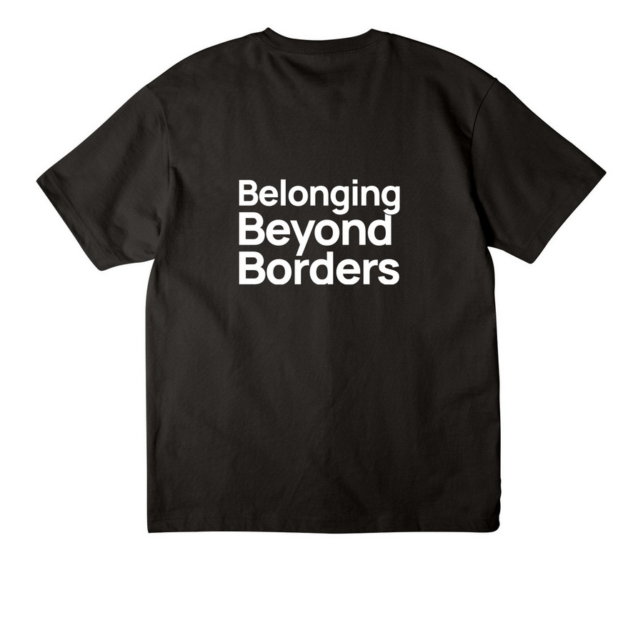 Beyond Borders, a Black Unisex Heavyweight Tee (back-view)
