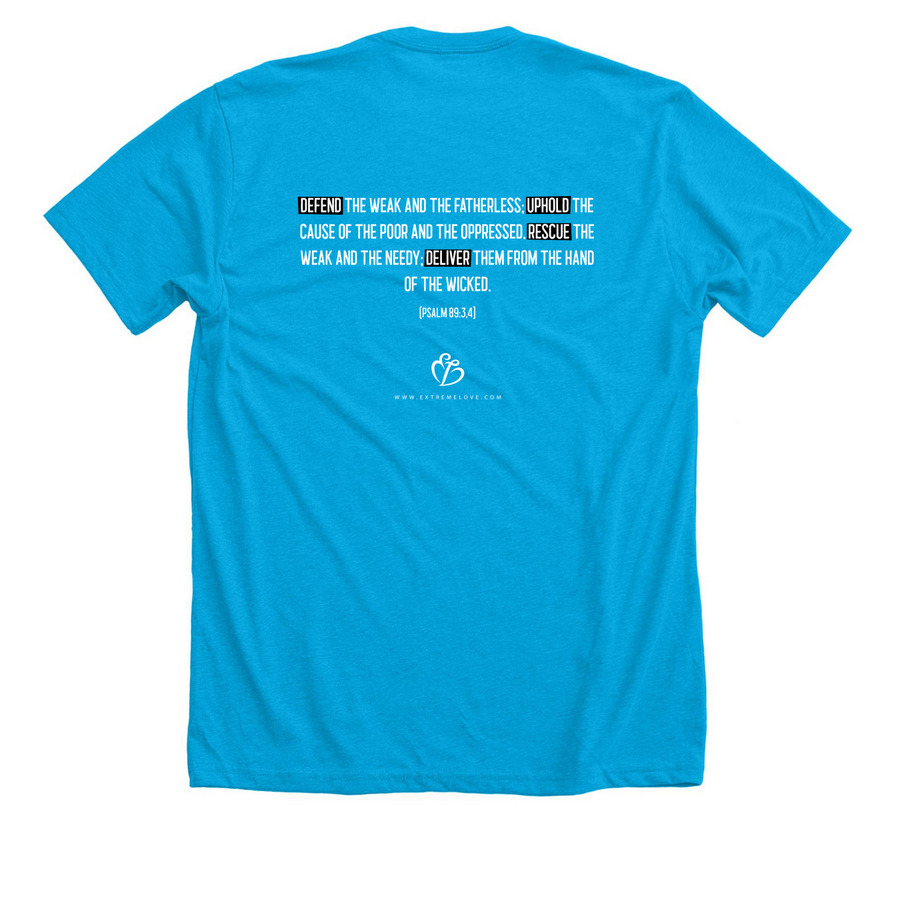 Freedom Fighter, a Neon Blue Premium Unisex Tee (back-view)