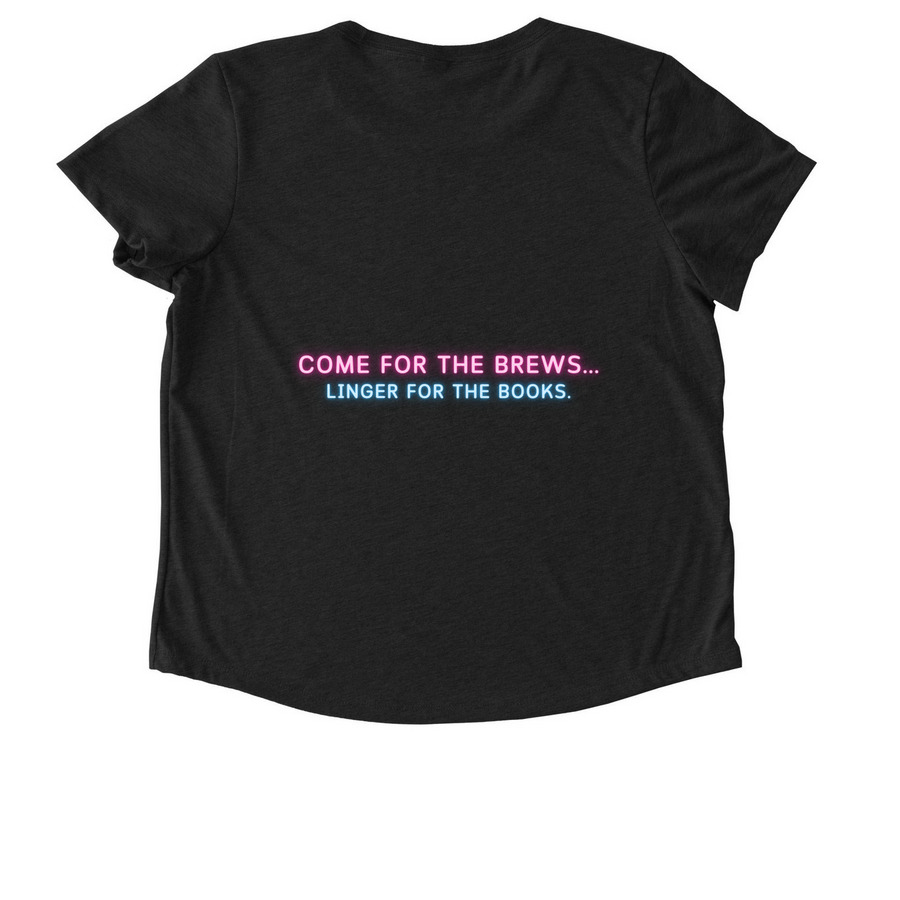 Official FTW Women Books & Brews T-shirt, a Space Black Allmade Eco Triblend Women?s Scoop Neck Tee (back-view)