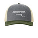 Double A hats, a Heather Grey/ Birch/ Army Olive Printed Five-Panel Trucker Cap