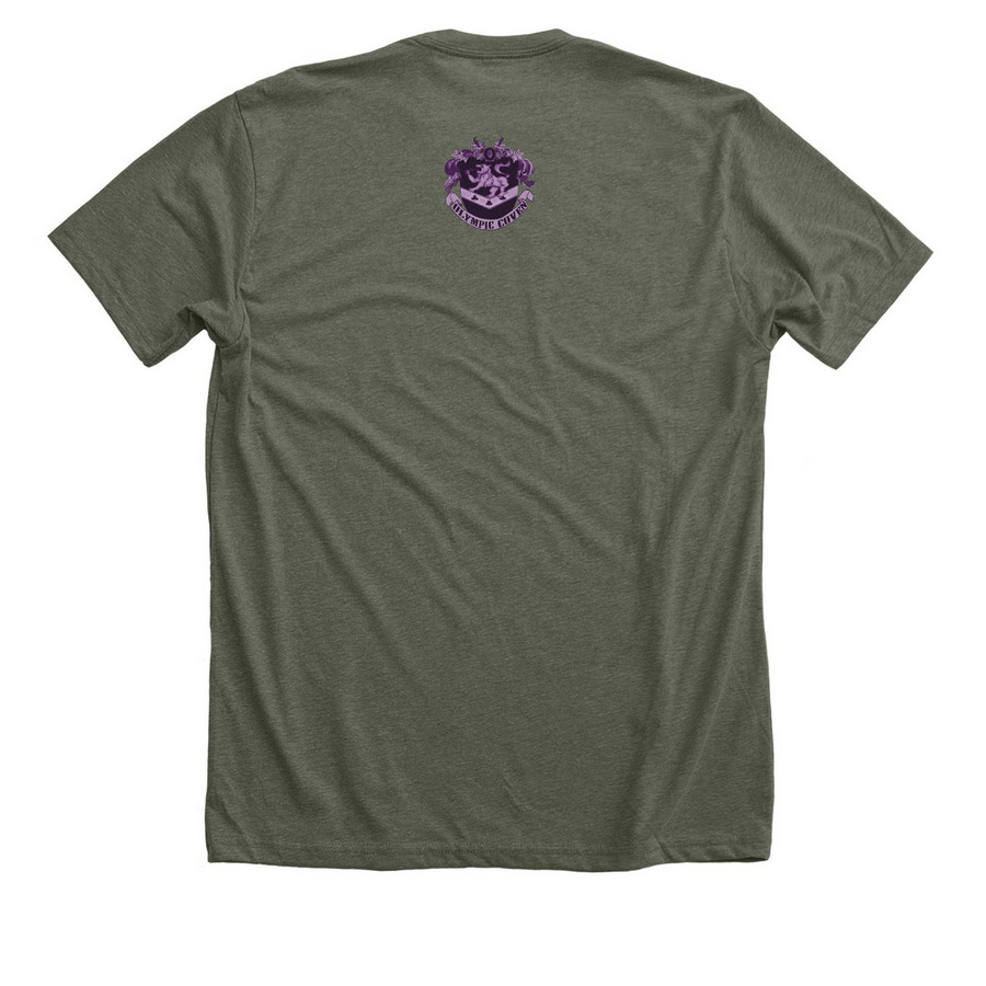 The Olympic Coven 2026 - Dark&nbsp;, a Heather Military Green Premium Unisex Tee (back-view)