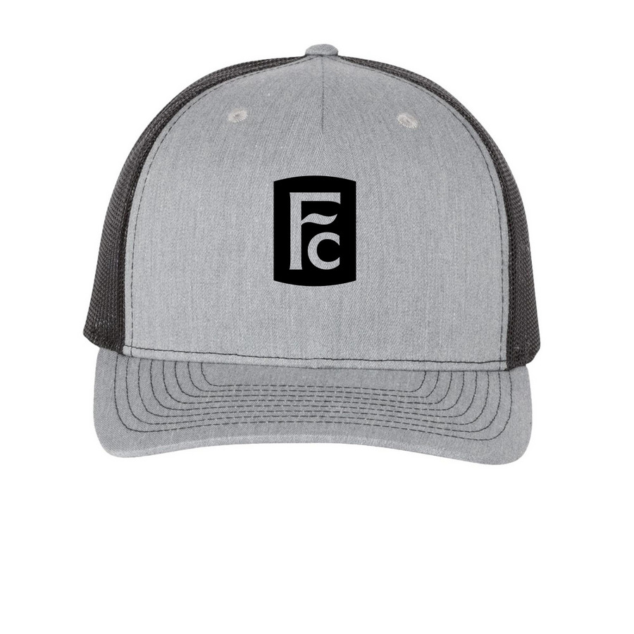 FC Grey Trucker Hat, a Heather Grey/ Black Printed Five-Panel Trucker Cap