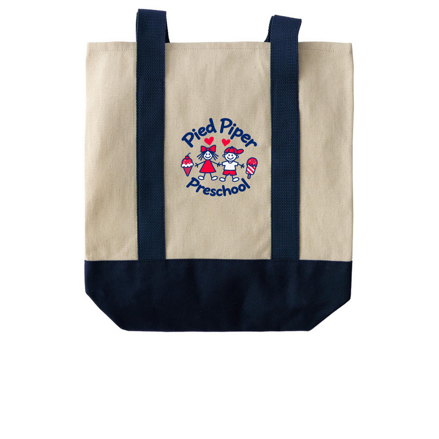 ? Pied Piper Ice Cream Tote, a Natural/Navy Two-Tone Grocery Tote Bag (back-view)