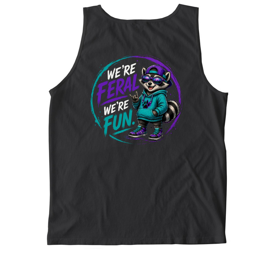 Feral and Fun, a Black Comfort Colors Tank Top (back-view)