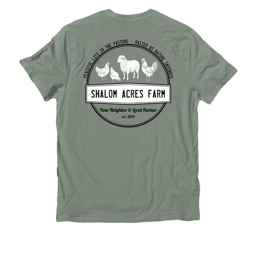 Shalom Acres Farmwear, a Matcha Green Allmade Organic Cotton Unisex Tee (back-view)