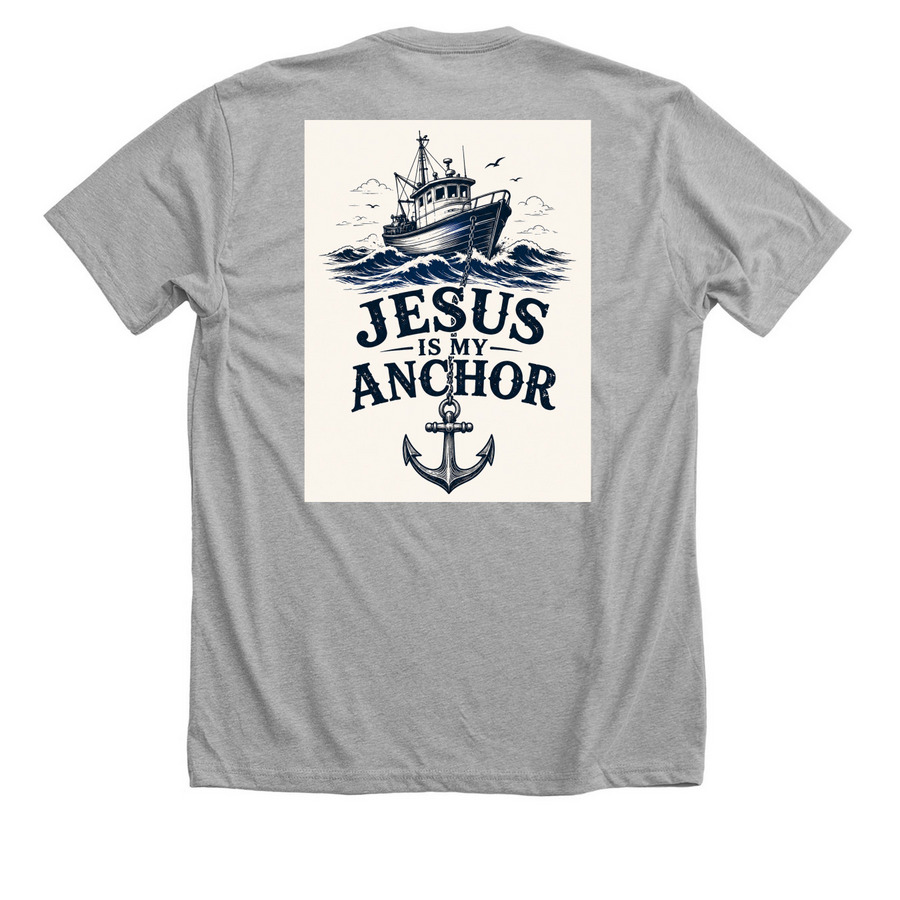 Hebrews 6:19, a Athletic Heather Premium Unisex Tee (back-view)