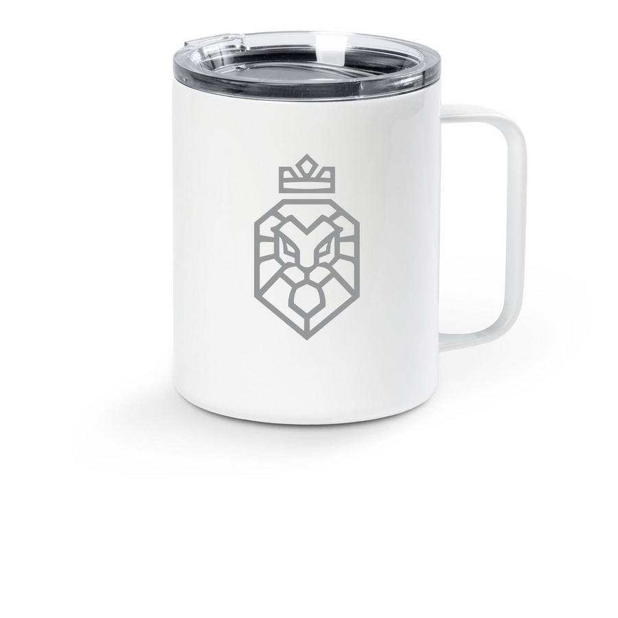 Lion Travel Mug, a White Stainless Steel Travel Mug