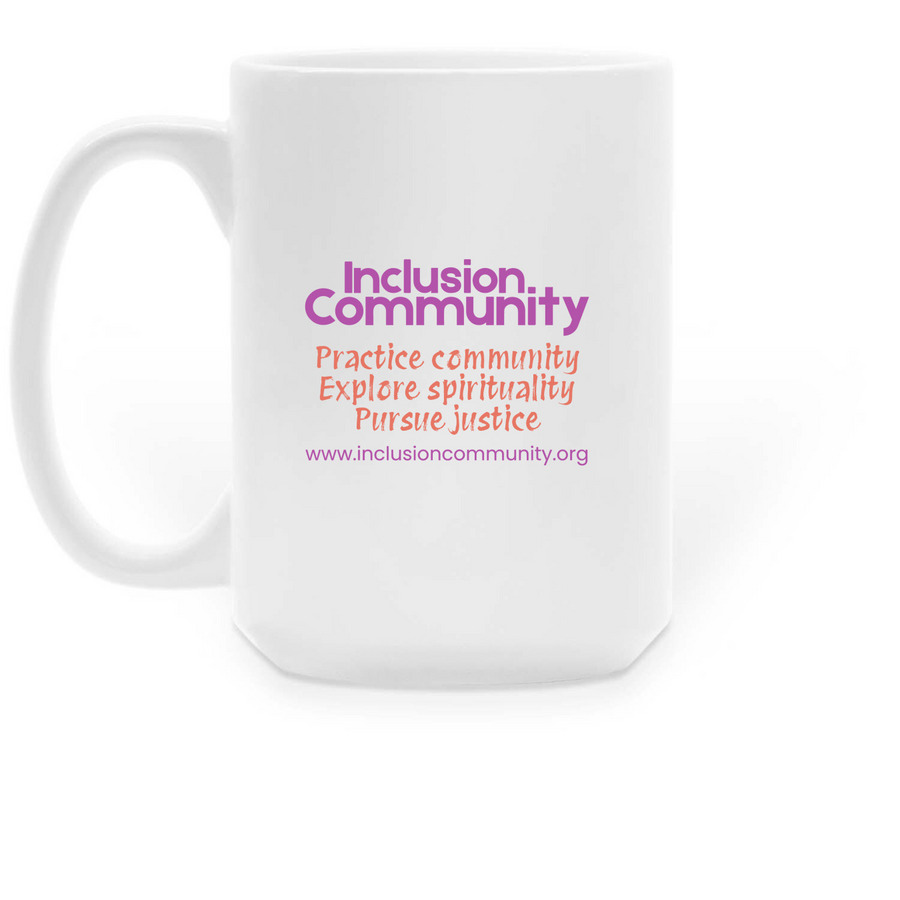 Inclusion Large Mug, a White Large Coffee Mug (back-view)