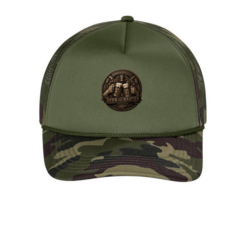 Cap, a Olive Drab Green/ Camo Printed Foam Trucker Hat
