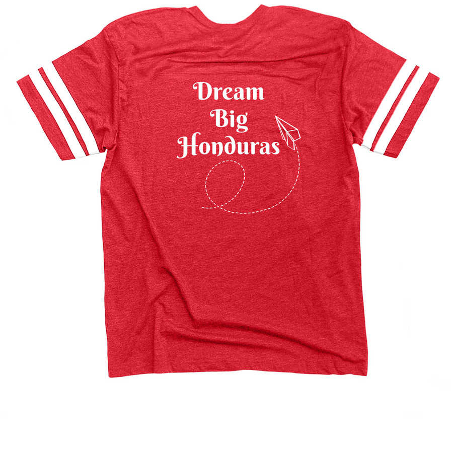 Joey's mission trip shirt fundraiser, a Vintage Red / White Football Jersey Tee (back-view)