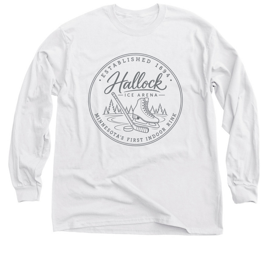 Hallock Ice Arena, a White Classic Long Sleeve Tee