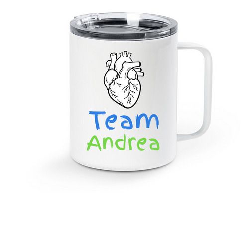 Team Andrea, a White Stainless Steel Travel Mug