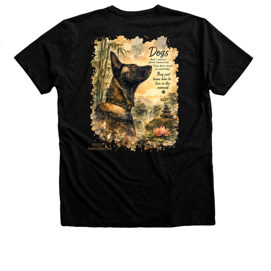 Namaste Grimmy, a Black Heather Premium Unisex Tee (back-view)