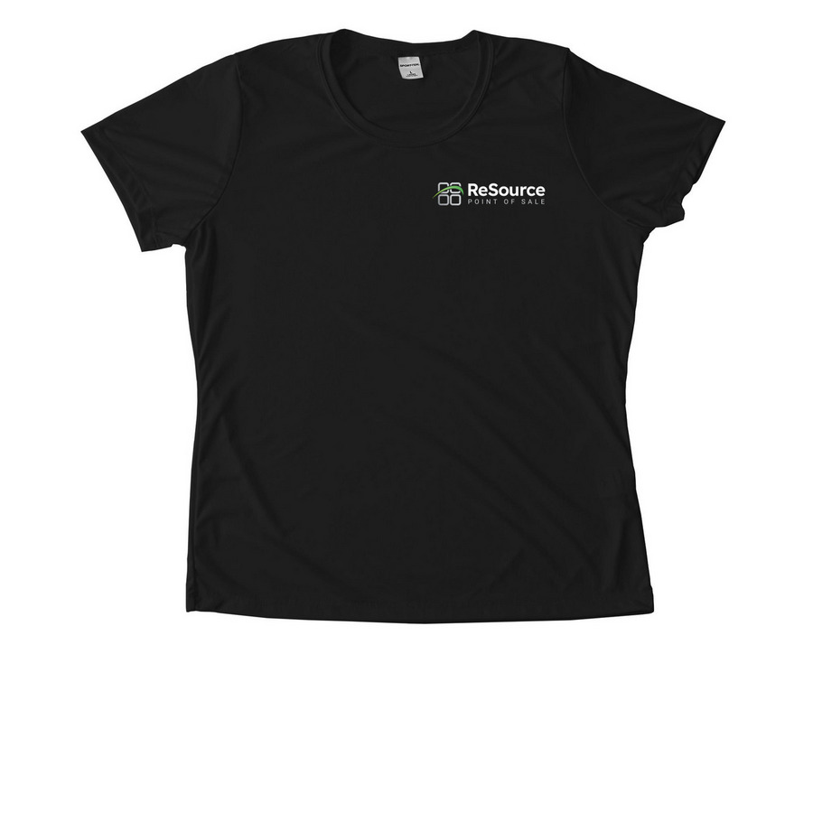 ReSource Point of Sale Apparel, a Black Women's Performance Tee