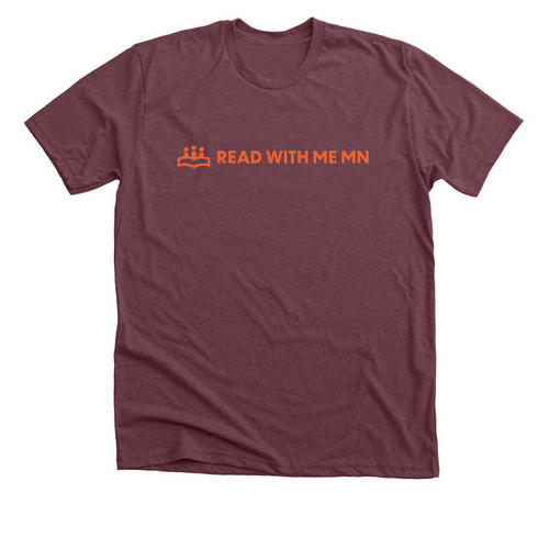 Read With Me MN Merch Orange Design, a Heather Maroon Premium Unisex Tee