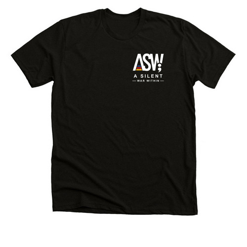 "A Silent War Within" Left Chest Emblem Tee, a Black Heather Premium Unisex Tee