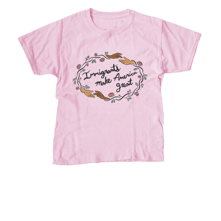 Immigrants Make America Great, a Light Pink Youth Unisex Tee