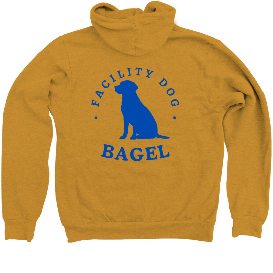Bagel, a Heather Mustard Zip Up Hoodie (back-view)