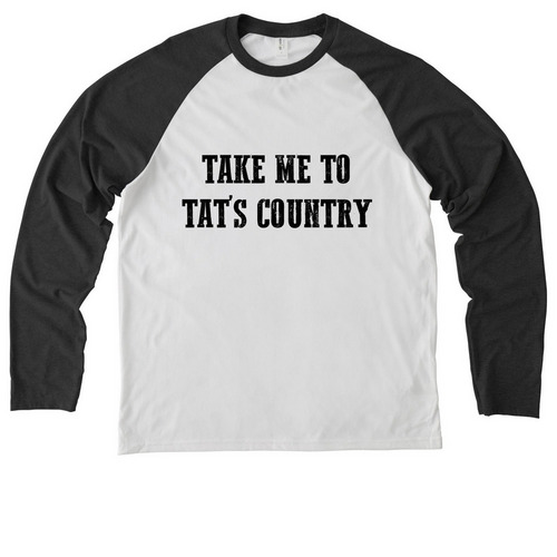 Take Me To Tat's Country - The Shirt, a Space Black/ Bright White Allmade Eco Triblend Colorblock Raglan Long Sleeve Tee