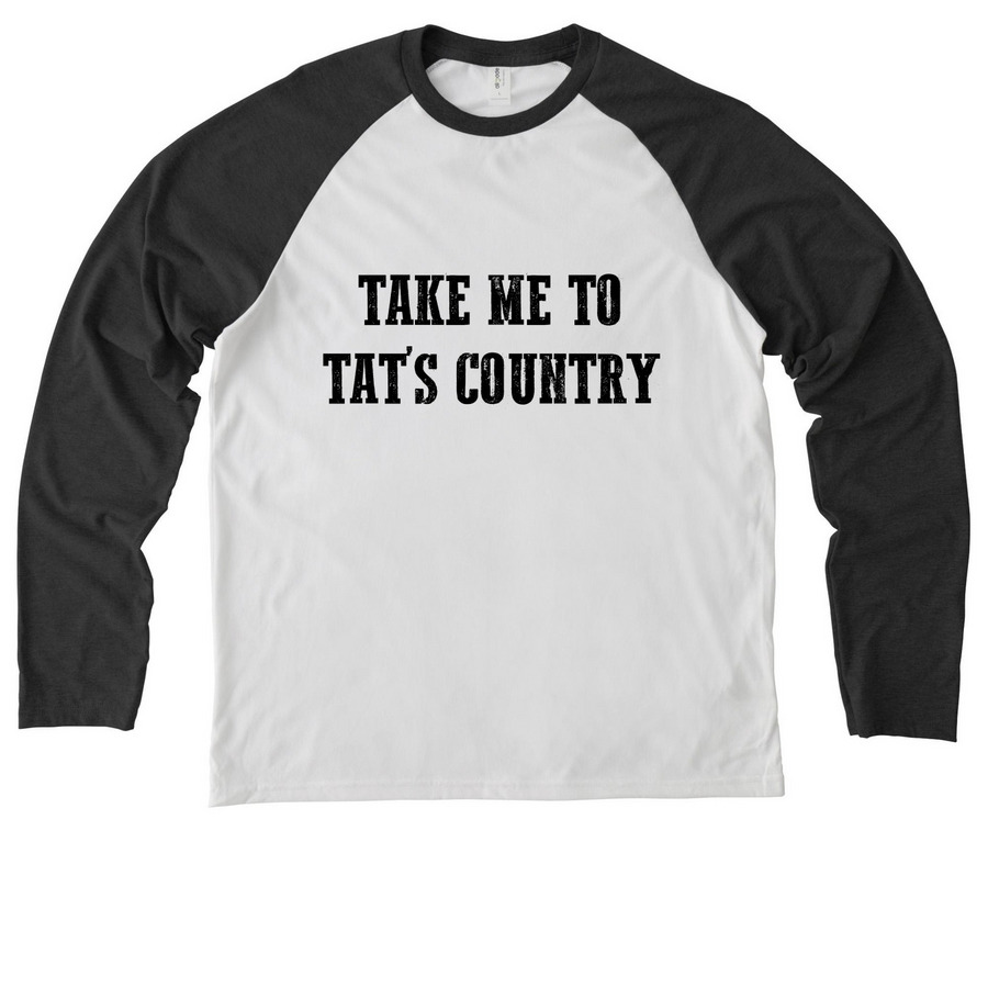 Take Me To Tat's Country - The Shirt, a Space Black/ Bright White Allmade Eco Triblend Colorblock Raglan Long Sleeve Tee